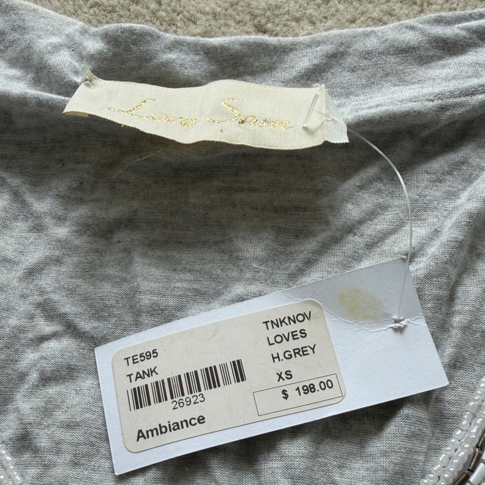 NWT Love Sam SOFTEST Jersey Gray Sleeveless Top with Beaded Design - Picture 4 of 6